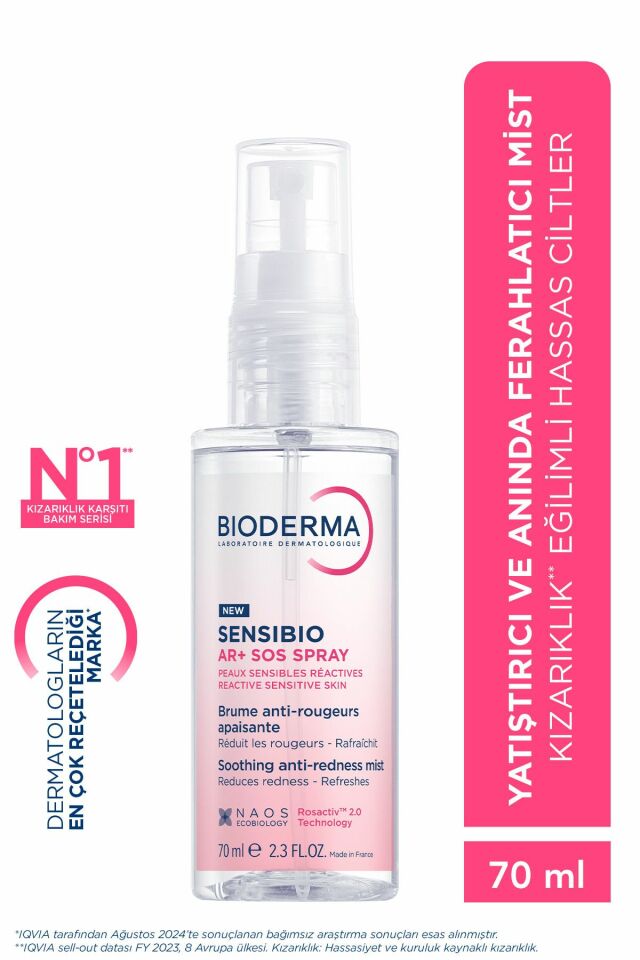Sensibio AR+ SOS Sprey Kızarıklık Eğilimli Hassas Ciltler İçin Yatıştırıcı Ferahlatıcı Sprey 70 ml